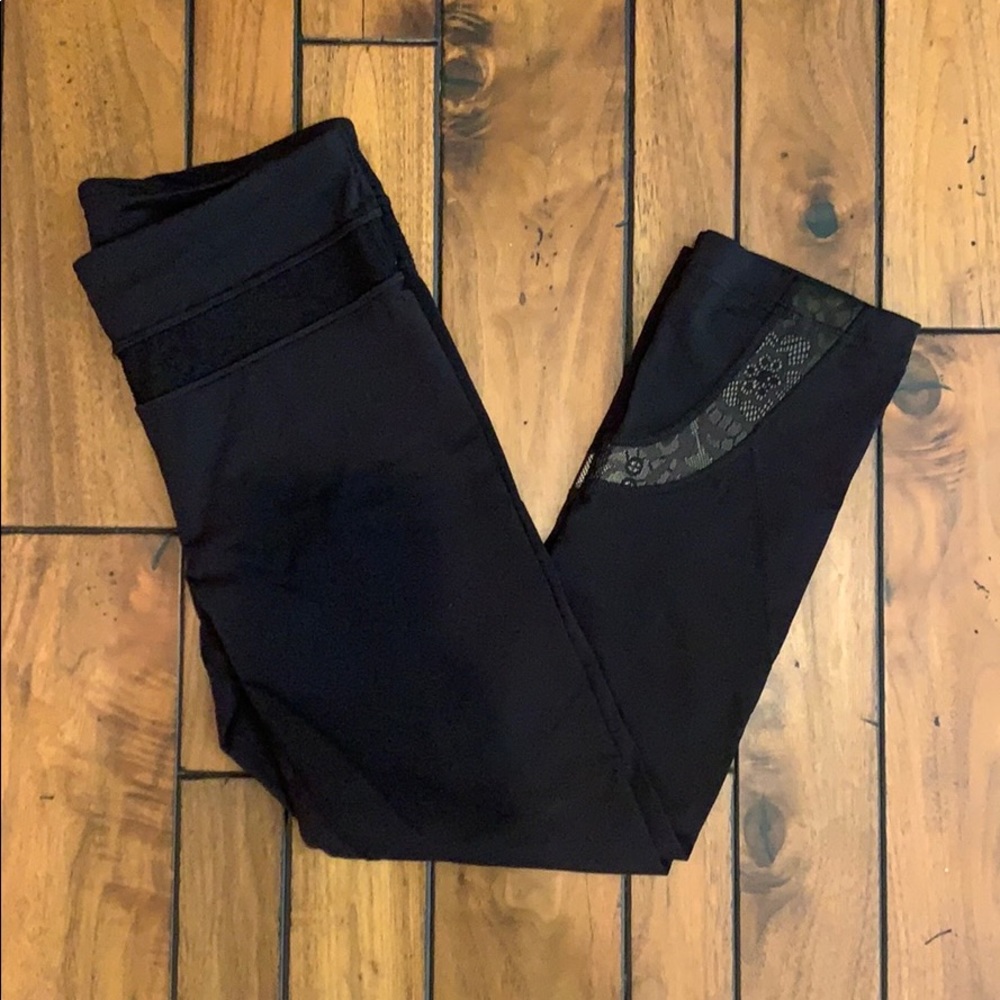 Lululemon capri leggings- with black lace accents